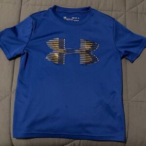 Under Armour Royal Blue Short Sleeve Logo Tee with Striped Gold Logo